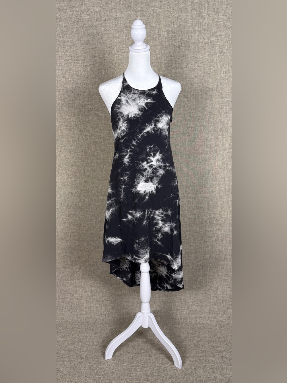 Ginger G Black & White Tie-Dye High-Low Halter Dress